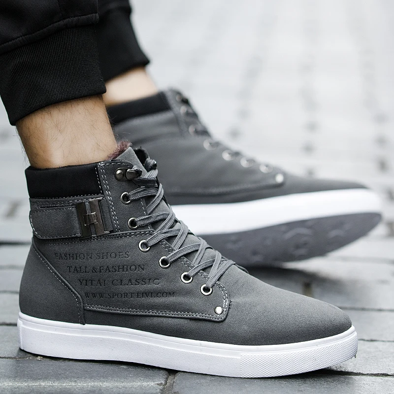 Мужские кроссовки на хлопковой подошве черные высокие из кожи повседневная