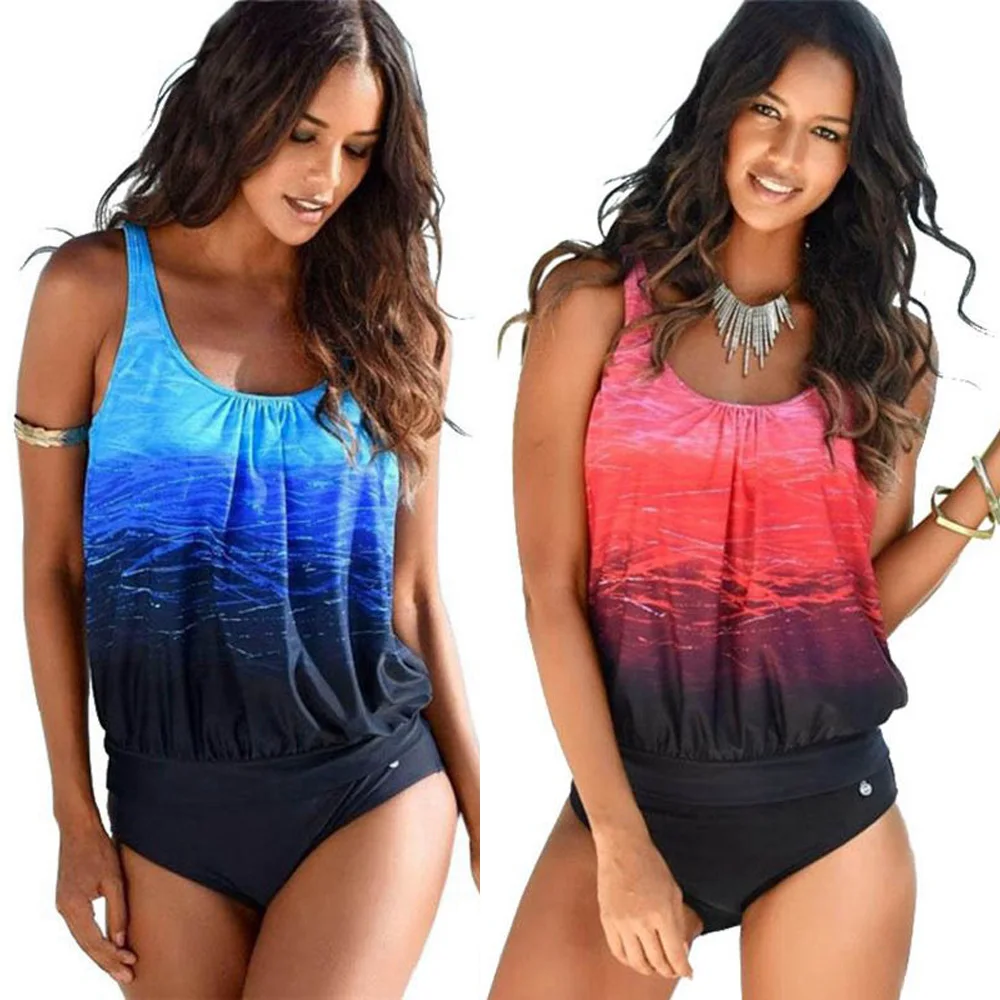 Танкини женский купальник 2020 новый синий градиентный из двух частей спортивное