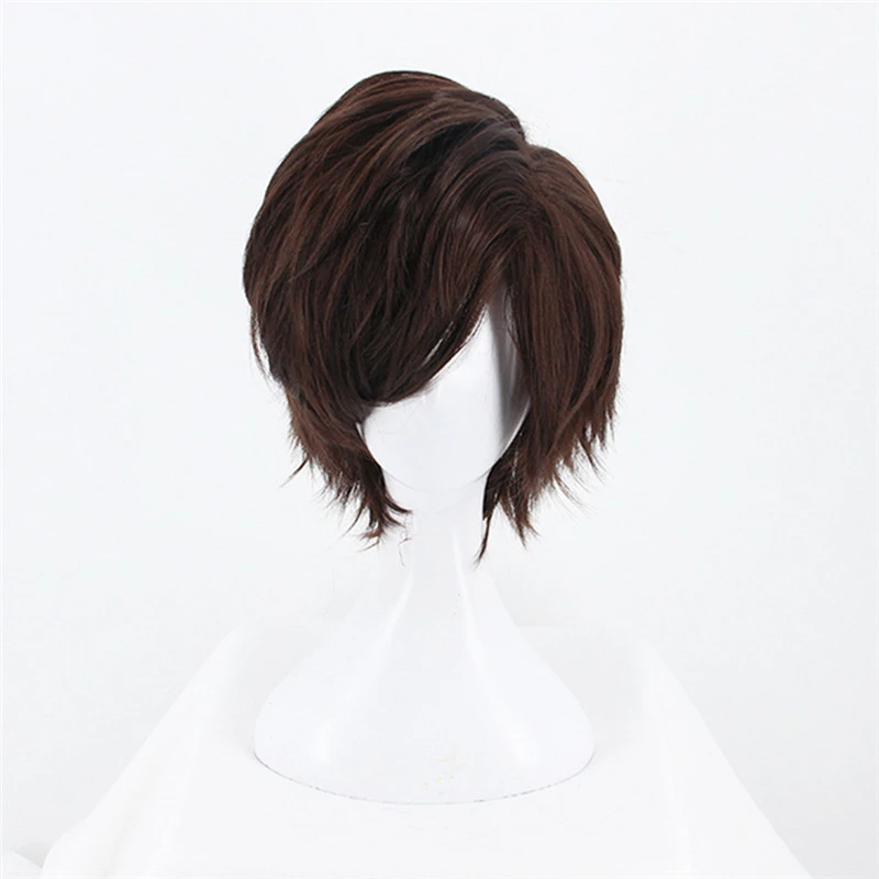 

OW Tracer Cosplay Wigs Dark Brown Short Fluffy Layered Synthetic Hair Heat Resistance Fiber Role Play Wig