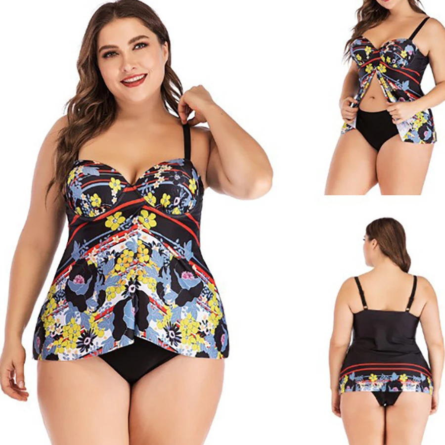 

Plus Size 5XL Women Tankini Large Bikinis Mujer Set Digital Print Suspender Beach Split Swimsuit 2022 New Cover Up Kупальник