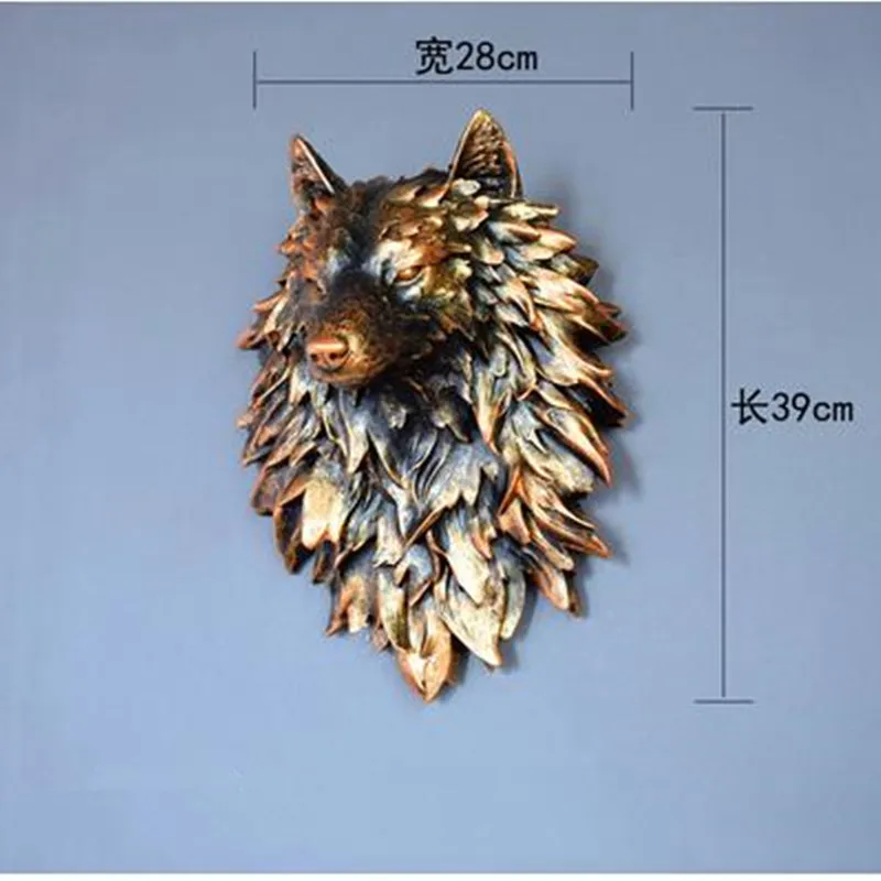 

Home office restaurant background wall decoration crafts, 3D creative animal head pendant, gray wolf head statue