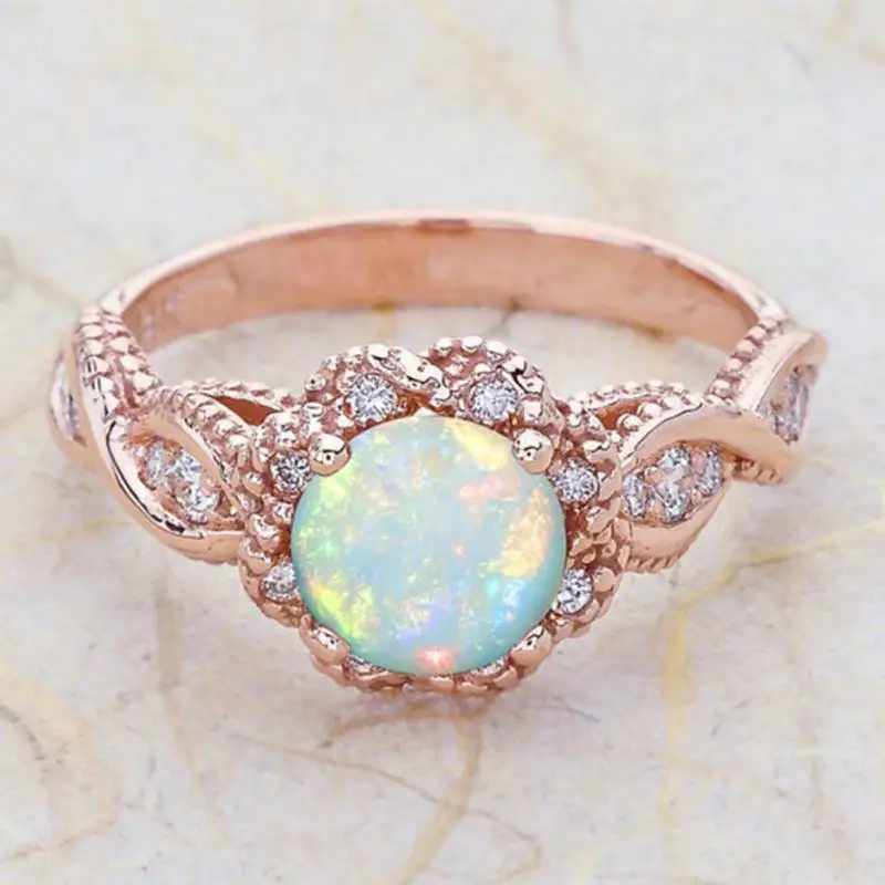 Женское элегантное кольцо с опалом обручальные кольца цвета розового золота