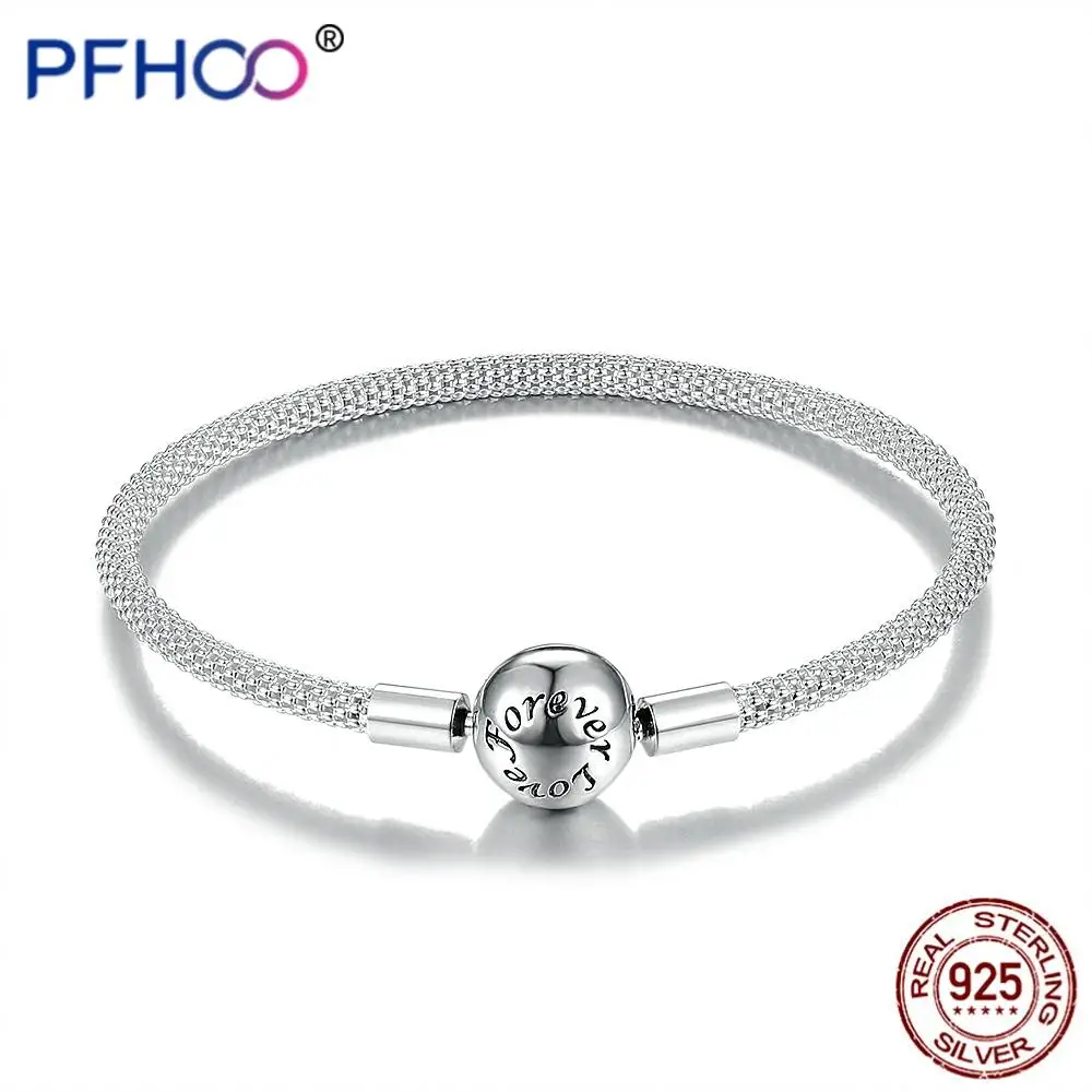 

PFHOO Real Sterling Silver 925 Jewelry Round Ball Lettering Forever Love Snake Chain Bracelets For Women Romantic Love Bracelet