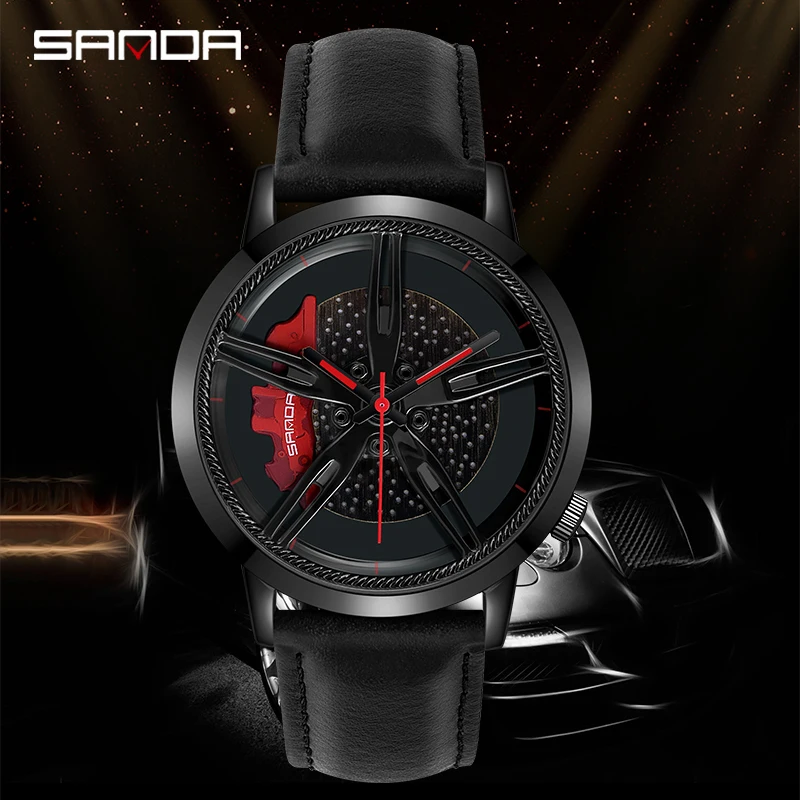 SANDA Top Brand New Men Wristwatch Fashion Wheel Series Dial Leather Strap Waterproof Gift Watch Premium Quartz Movement 2020 | Наручные