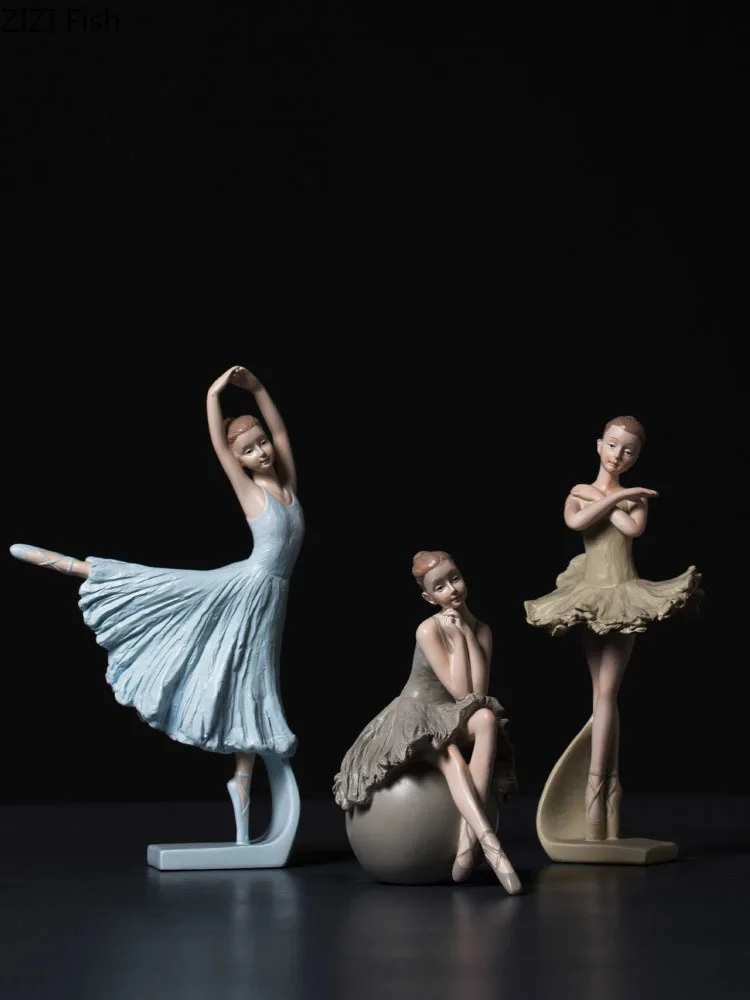 Cartoon Miniature Figurines Home Decor Cute Retro RefinedSimulation Resin Elegant Ballerina Decoration Living Room Ornament