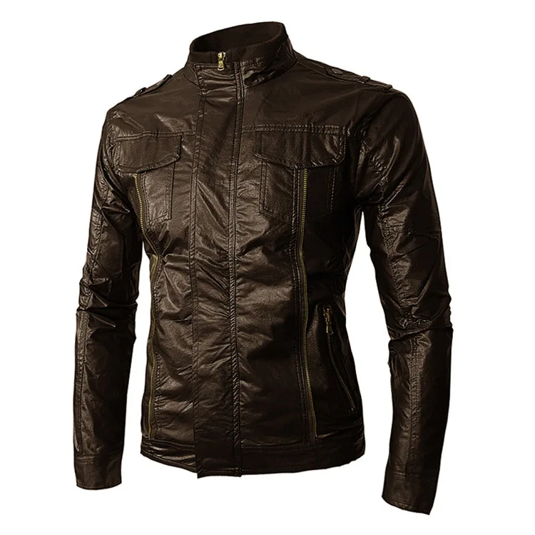 

Men PU Leather Jacket 2021 Gothic Autumn WinterMotobike Coat Slim Fit Stand Collar Zipper PUMotorcycle Male Coat Plus Size