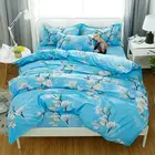 Комплект постельного белья для девочек, с цветочным принтом, синий, пододеяльник, простыня и наволочки, Комплект постельного белья 61037