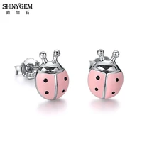 shinygem fashion 9mm exquisite small cute ladybug stud earrings pinkred charm insect ladybug style earrings for women girl gift