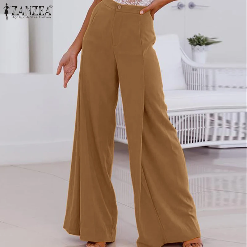 Брюки ZANZEA женские с широкими штанинами 2020 модные офисные шикарные брюки