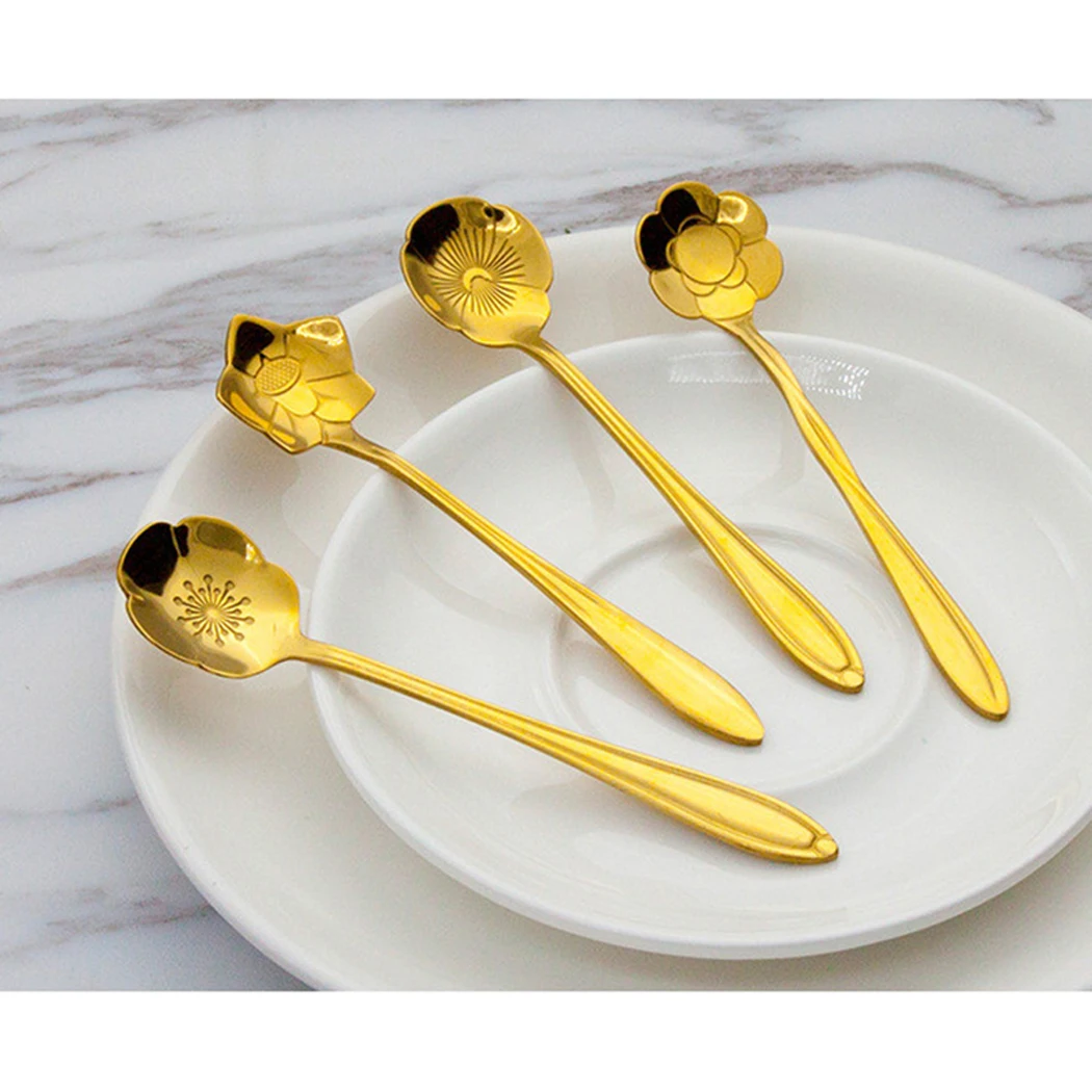 Цветочная кофейная ложка из нержавеющей стали креативная чайная десертная для