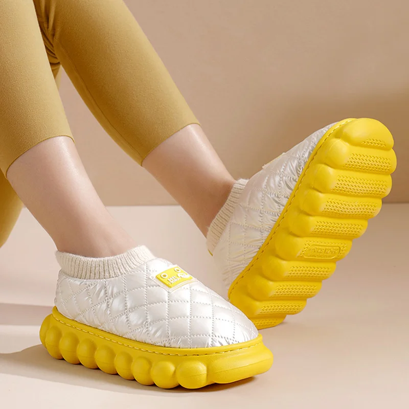 

Women Slippers Winter Down Waterproof Soft Thick Sole Non-slip Female Shoes Indoor Plush Warm Sewing Slip-on Couple Slipper 2021