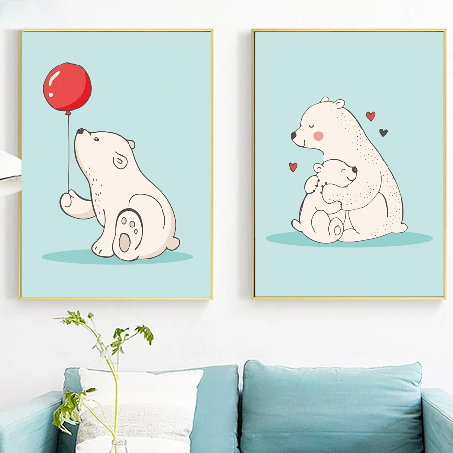 

Cartoon Painting Bear Home Decoration Painting Wall Decoration Poster Warm Family Living Room Decoration Painting Cute Animal