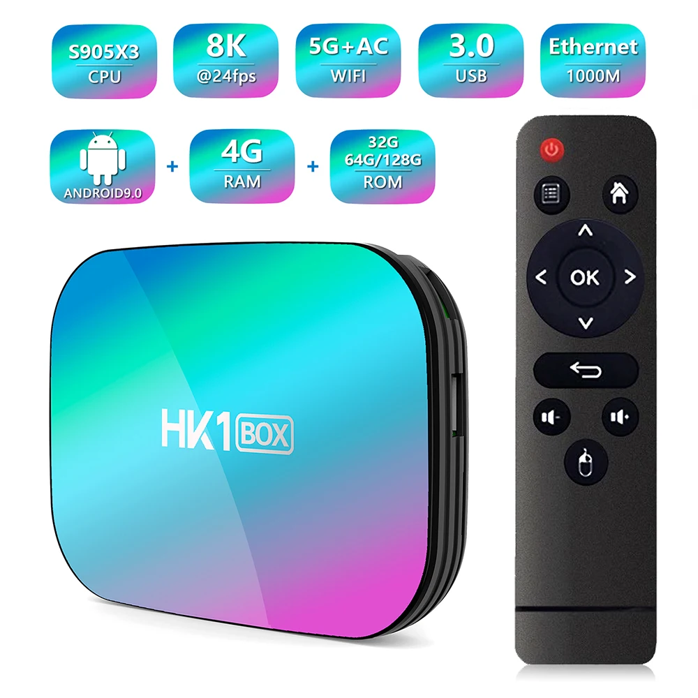 ТВ приставка HK1 8K Android 9 0 Amlogic S905X3 4 + 64/128 ГБ двойной Wi Fi 4K Youtube Netflix медиаплеер