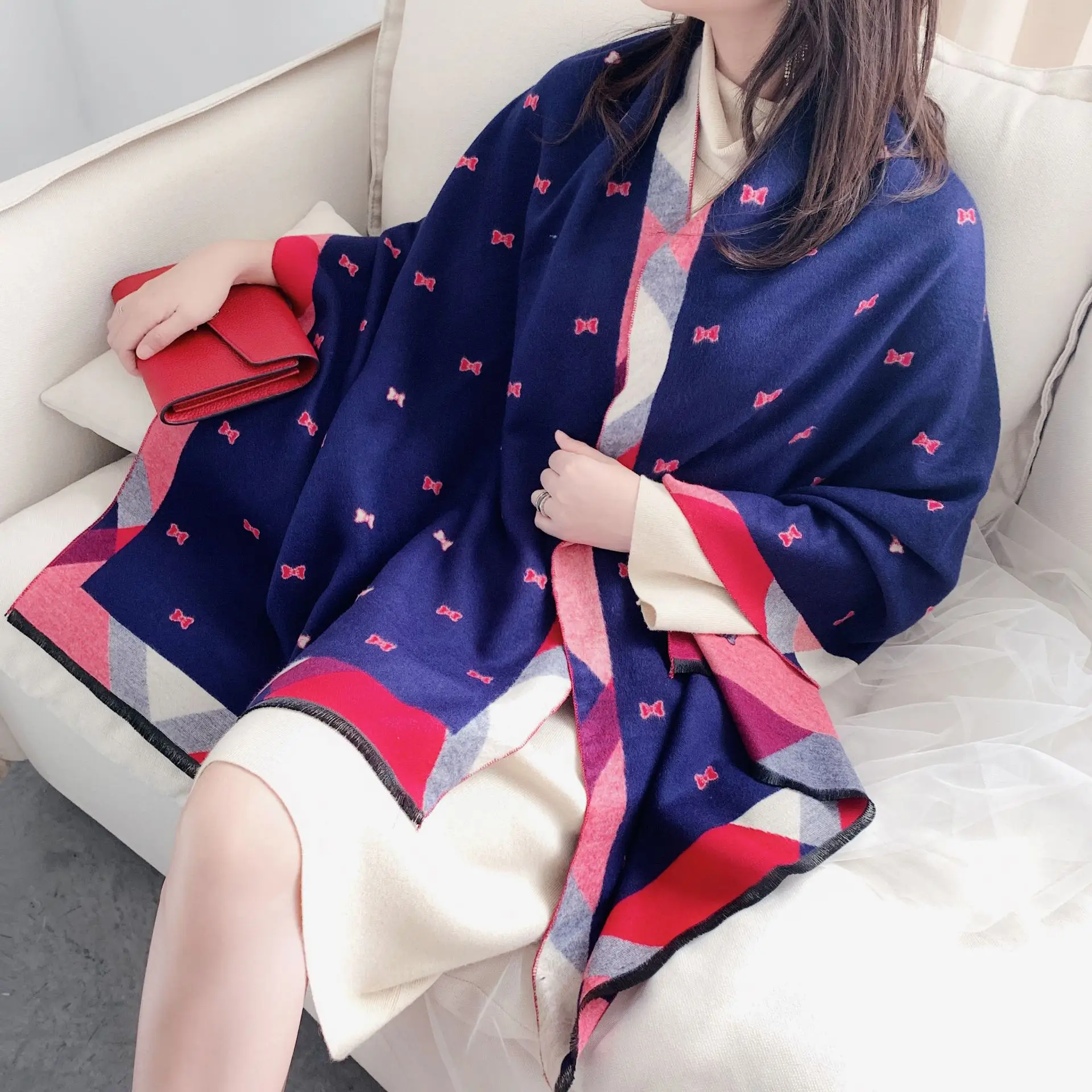 

Korean Style Pashmina Spring Ladies New Imitation Cashmere Long Scarf Women Sweet Travel Shawl Warm Blanket Double Sided Scarves