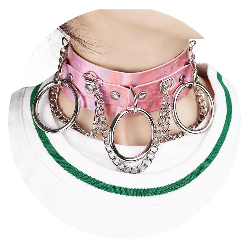 Ожерелье-чокер женское кожаное розовое с шипами в готическом стиле | Женская