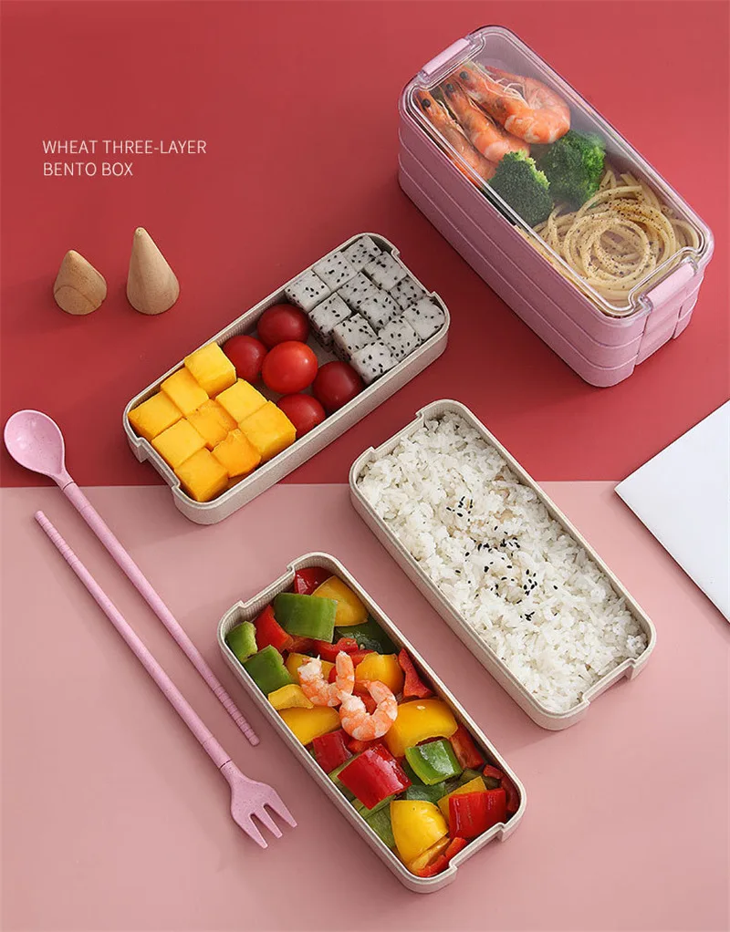 900 мл здоровый материал Ланч-бокс 3 слоя пшеничной соломы Bento коробки микроволновая посуда контейнер для хранения продуктов Ланчбокс
