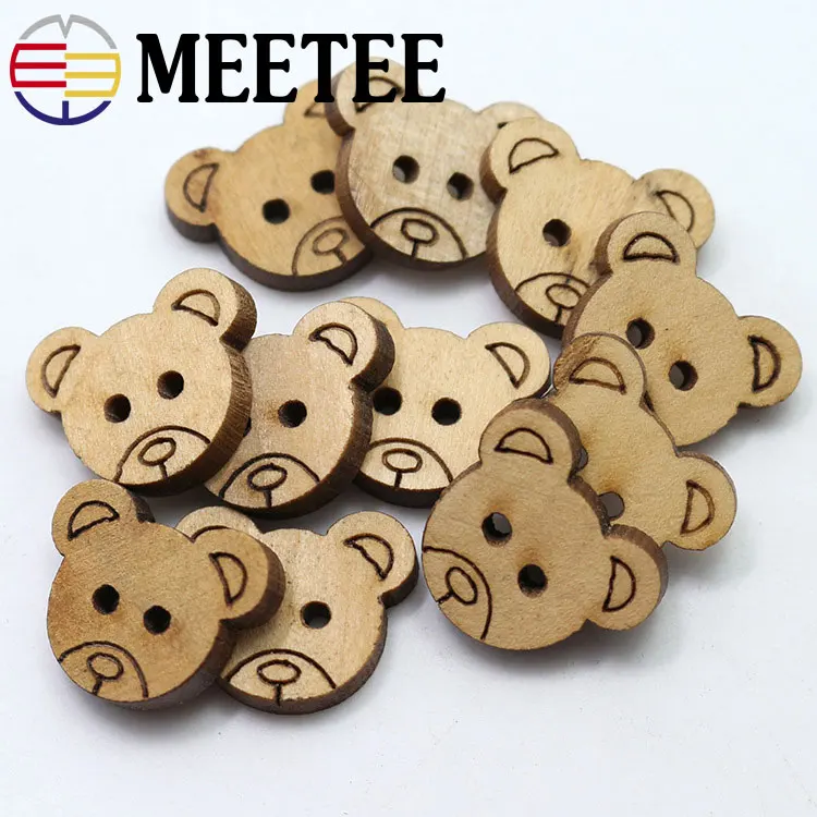 Meetee/100 шт., с мультяшным изображением, деревянные пуговицы, детская одежда, игрушки, декоративная пряжка, медведь, плоская задняя сторона, 2 отверстия, кнопки, сделай сам, швейный материал