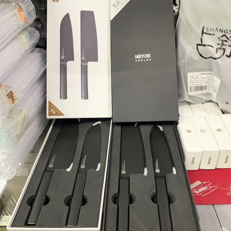2 шт Xiaomi Huohou крутые Черные Кухонные ножи ножницы с антипригарным покрытием из нержавеющей стали набор ножей 307 мм Нож для нарезки+ 298 мм нож шеф-повара