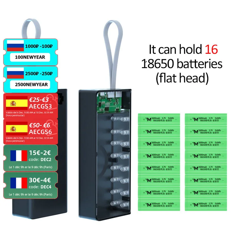 Сварочная коробка для хранения аккумуляторов 16*18650 PD 3 0 USB 10 Вт быстрая