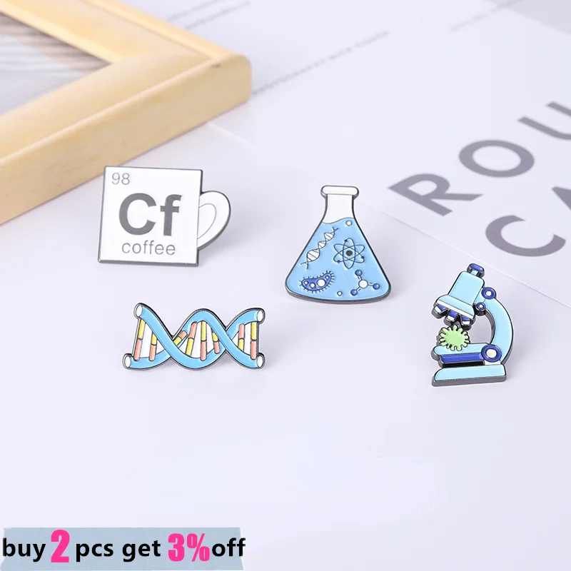 Оптовая продажа эмалевые значки для микробиологии ДНК броши с колбой кофейной