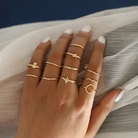 11pcset vintage simple cactus pineapple heart wave knuckle joint rings set for women circle gold finger midi rings jewelry gift