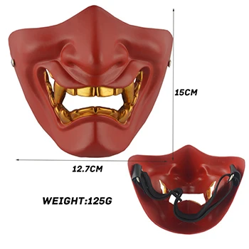 Half face red Японский демон Prajna Hannya Смола маска гримаса злой голова дьявола Хэллоуин ужас гнев буддизм NOH призрак Косплей Роскошные маски - Цвет: Half face red