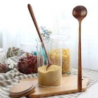 1pc long spoon mixing spoon seasoning spoon japanese style natural wood long handle round spoon cooking mixing spoon