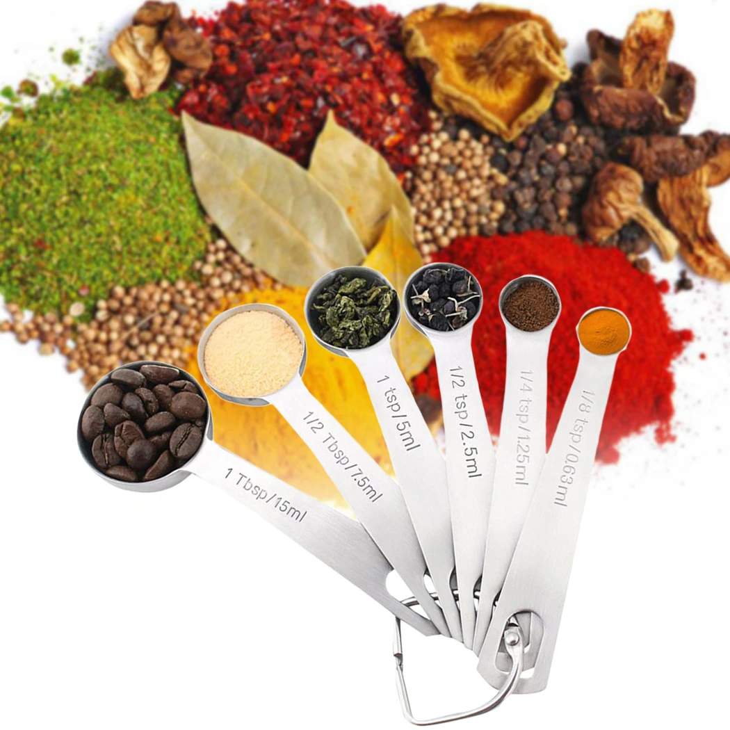 

Justdolife 6pcs Practical Stainless Steel Measuring Spoons Set Deluxe Stackable Tablespoons Home Tools Kitchen Accessories