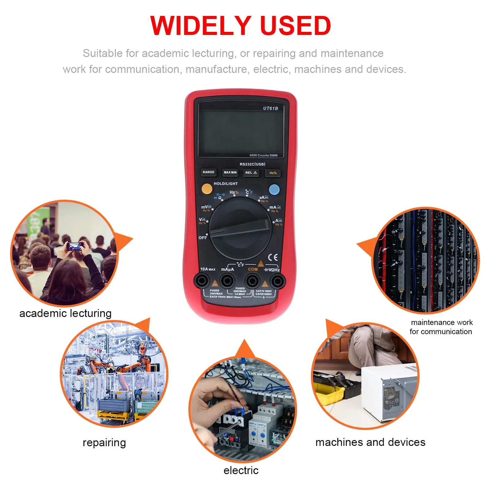 

Handheld UNI-T UT61B Digital Multimeter DC AC 1000V RS-232 Data Transfer Auto Range Capacitance Testing True RMS Meter