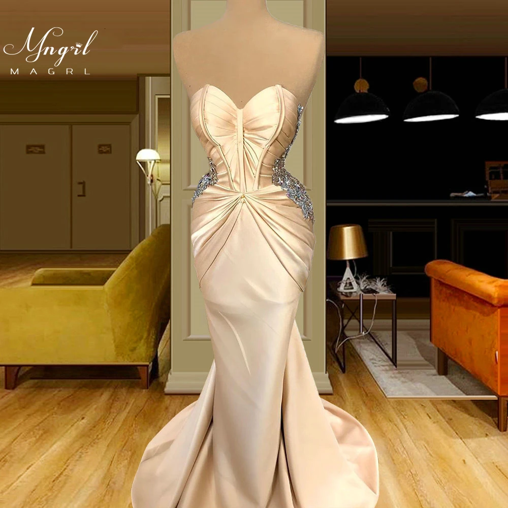 

MNGRL Luxury Evening Dress One-shoulder Long Sleeves Hand-applied Diamonds Glittering 2021 New Evening Dress Party Dress