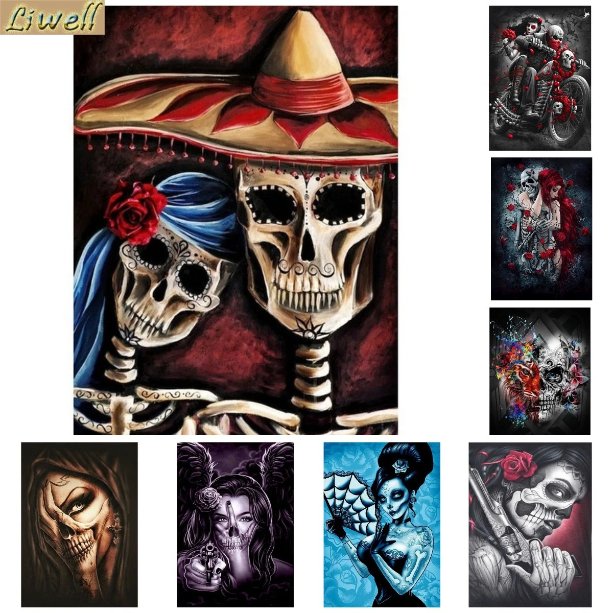 

5d DIY Diamond Painting Gothic Picture Horror Skull Mask Cross Stitch Kit Full Square Poster Embroidery Wall Decor