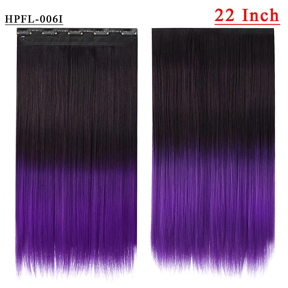 HPFL-006I 22 ''синтетические волосы с эффектом омбре, 5 клипов для наращивания, темные корни, прямые шиньоны для девочек, детей, женщин, термостойкие волокна - Цвет: HPFL-006I