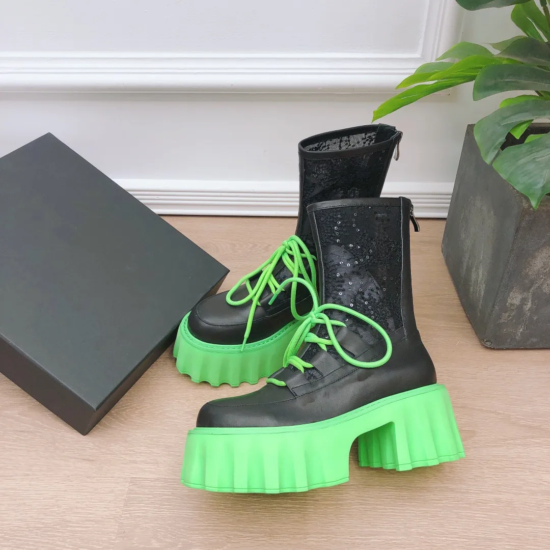 

Women Platform Round Toe Zipper Ankle Boots Ladies Black Genuine Leather Height Increasing Boots Botas De Mujer Designer Shoes