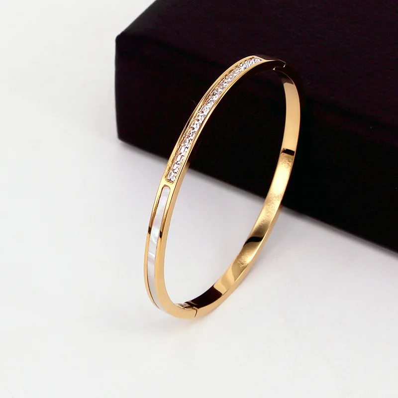 

New Hot Stainless Steel Jewelry Shell Design Square Crystal Bracelet Women For Love Gift Party Wholesale Bangle