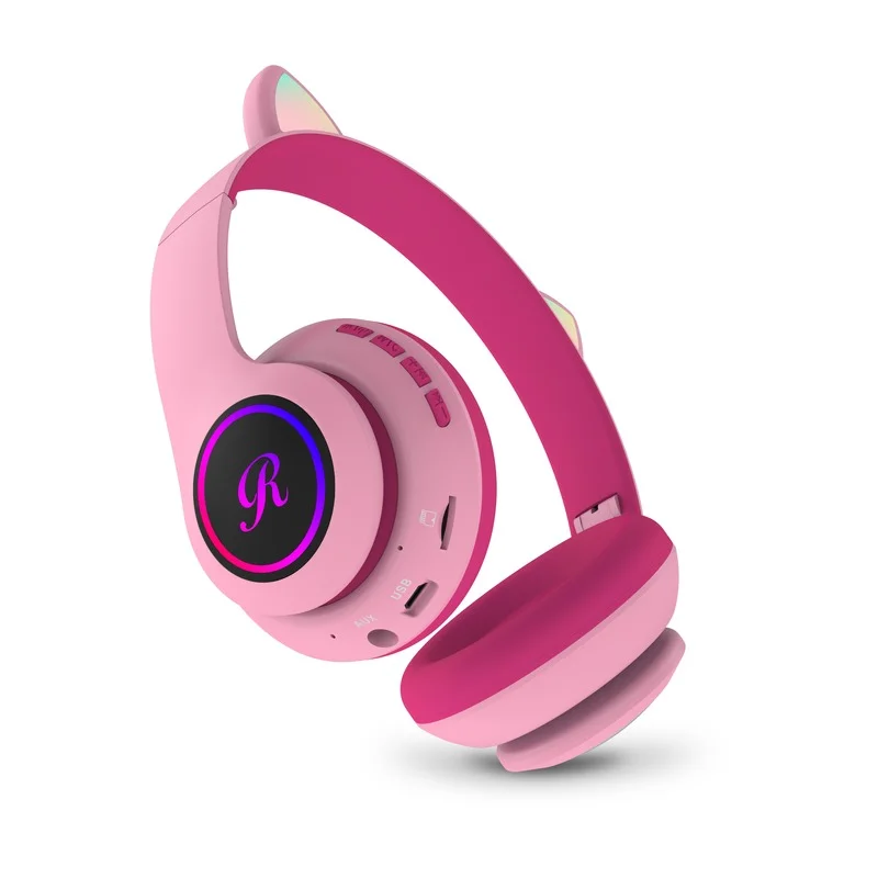 

New Bluetooth-compatible Headphones Glowing Cute LED Cat Ear Paw Girls Gift Kids Headset Wireless HIFI Stereo Bass 3.5mm Plug