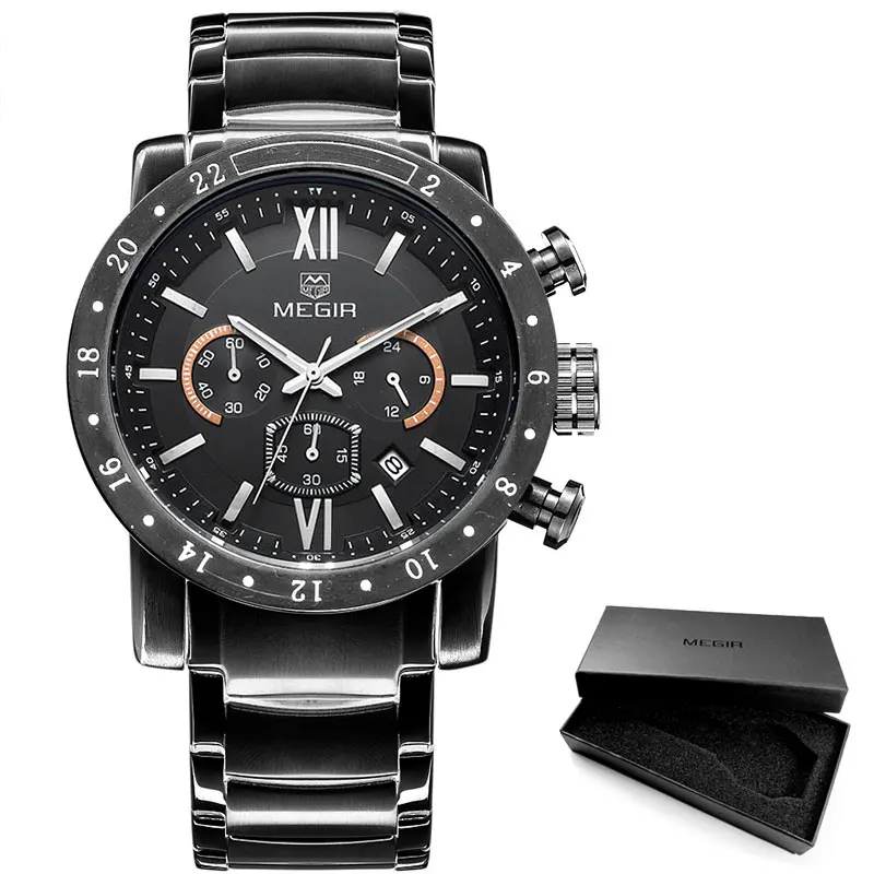 MS3008G-Black Megir модные кварцевые часы для мужчин водонепроницаемые светящиеся наручные часы Мужские часы с большим циферблатом 3008 - Цвет: MS3008G-Black