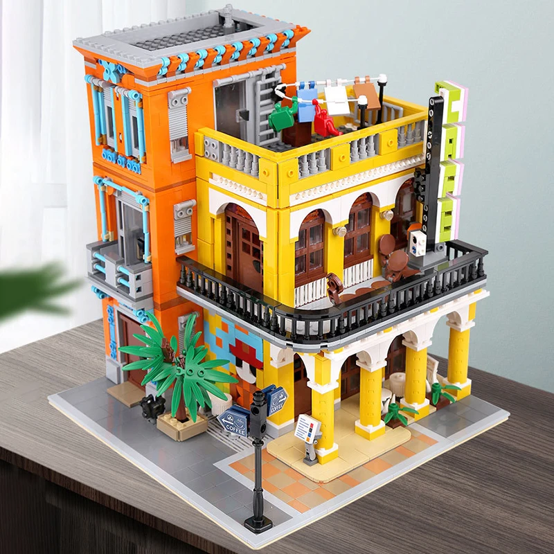 

New MOC Cuba Street Views Hotel Cafe Havana Shining Joker Park Doughnut Shop Building Blocks Bricks Creative Toys for Kids Gifts