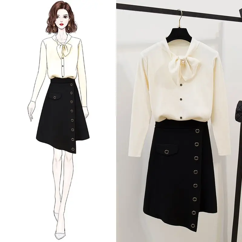 

autumn suit new korean fashion outfit twinset sweater skirts women 2 pcs clothing set knitted outfit top sweet clothes