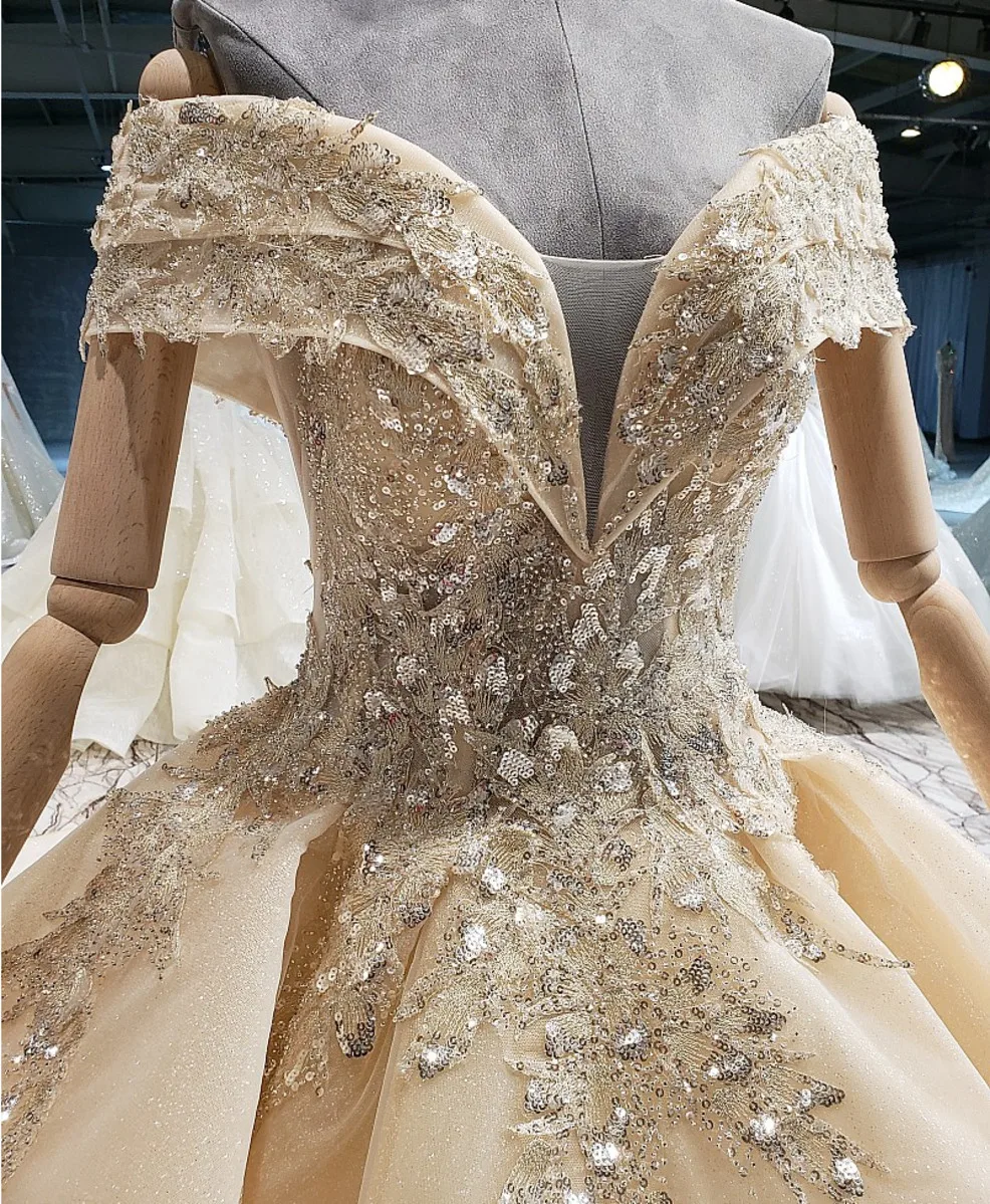 Светло-шампанские Свадебные платья с открытыми плечами милые свадебные со