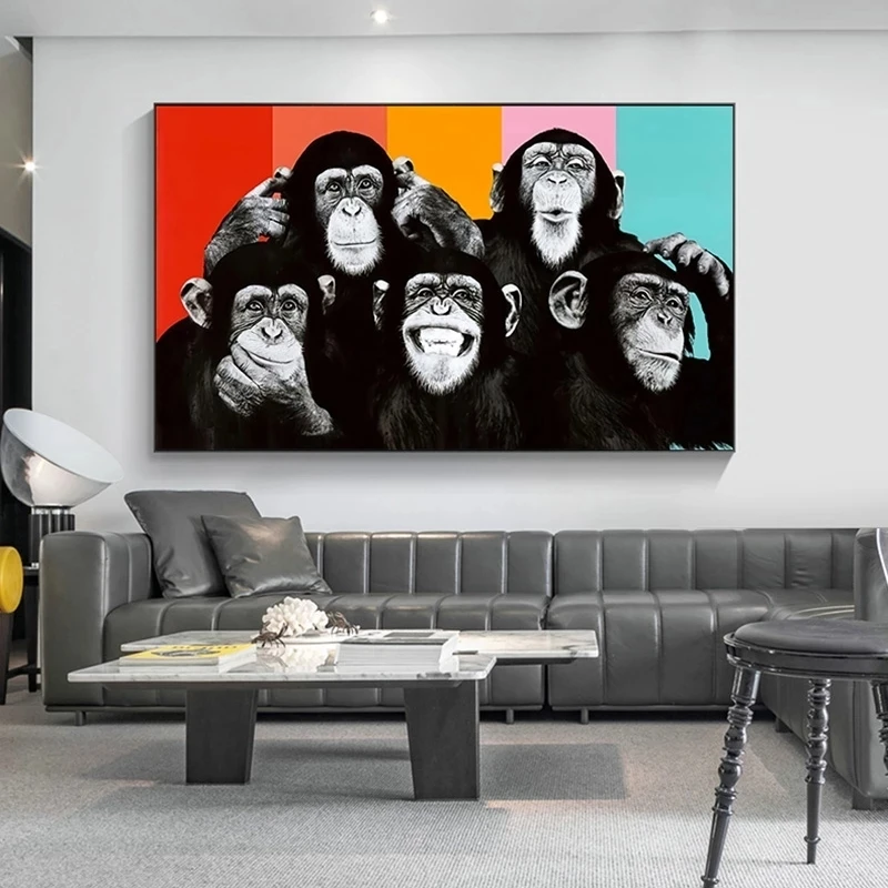 

Modern Animals Wall Art Funny Monkeys Graffiti Canvas Paintings on Wall Kids Room Wall Decor Posters and Prints Canvas Pictures