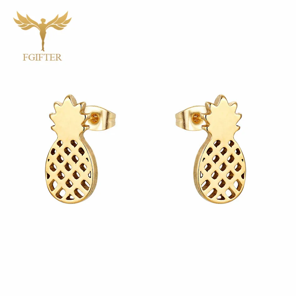 Pineapple FGifter, хип-хоп, рок, Иисус, серьги-гвоздики, золото, серебро, цвет, маленькие серьги, для женщин, мужчин, из нержавеющей стали, серьги для пирсинга, ювелирные изделия - Окраска металла: Pineapple