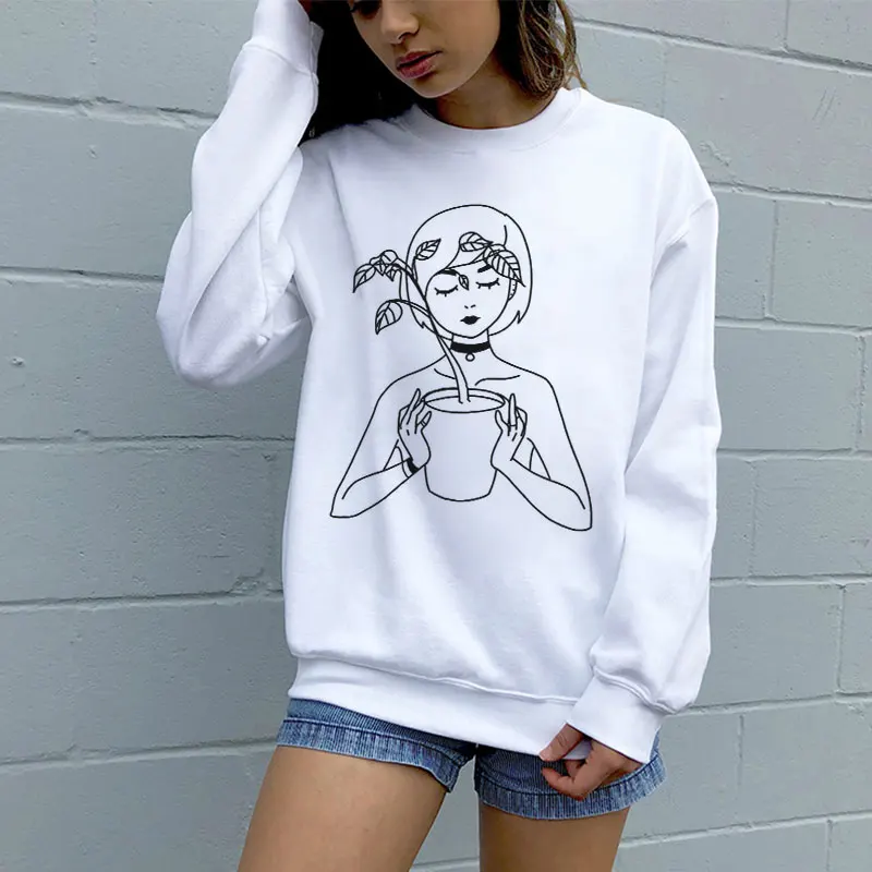 

2019 New Autumn And Winter Hoodies Women Harajuku Feminist Style Pattern Printing White O-neck Long Sleeve Sweatshirt Women Tops