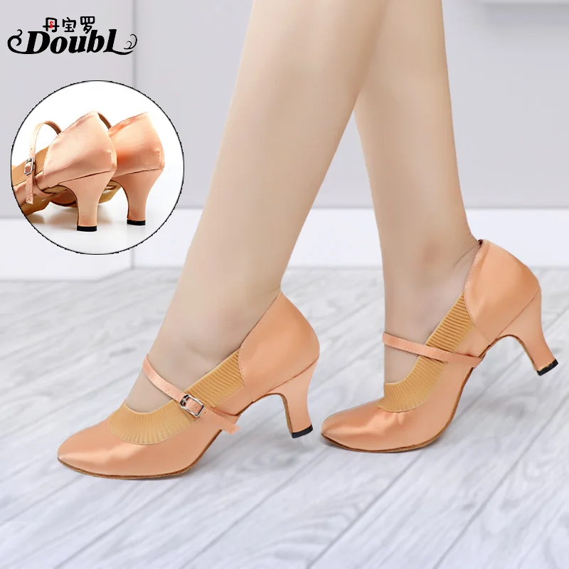 

Женские туфли для танцев на высоком каблуке, Классические атласные туфли на мягкой подошве для взрослых, спортивные туфли для вальса и Танг...