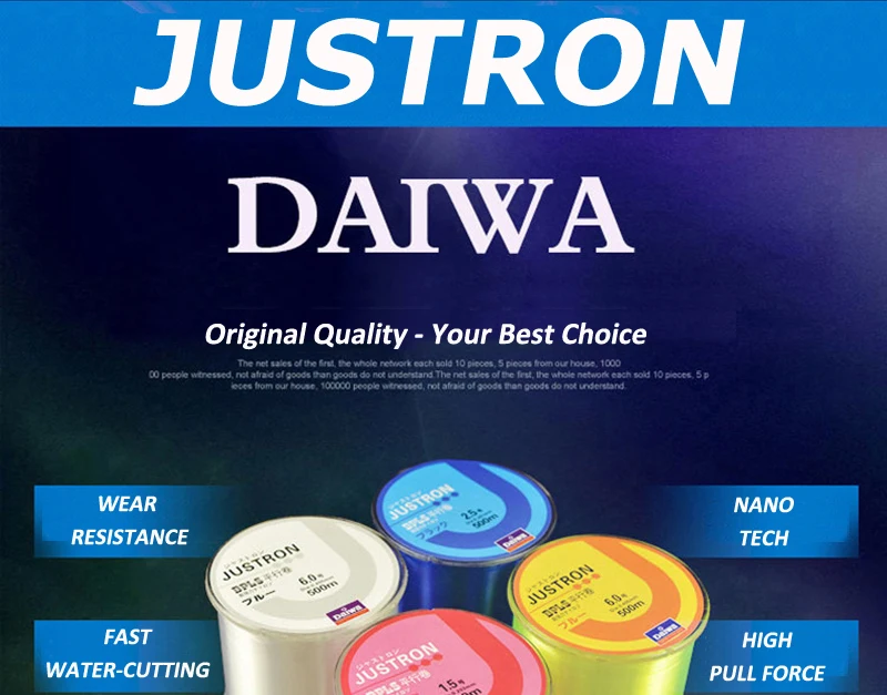 Высококачественная нейлоновая леска Daiwa 500 м Justron, суперпрочная леска 2LB-40LB, 7 цветов, японская Моноволокно, основная леска