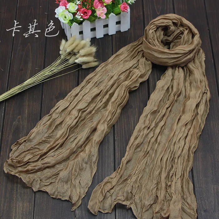 Шарф женский льняной тонкий плиссированный шарф карамельных цветов длинные
