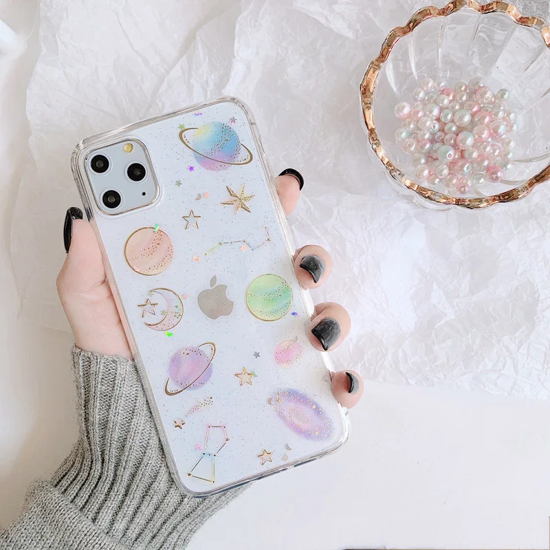 Модный Блестящий чехол со звездами и Луной для телефона iphone 11 Pro max прозрачная