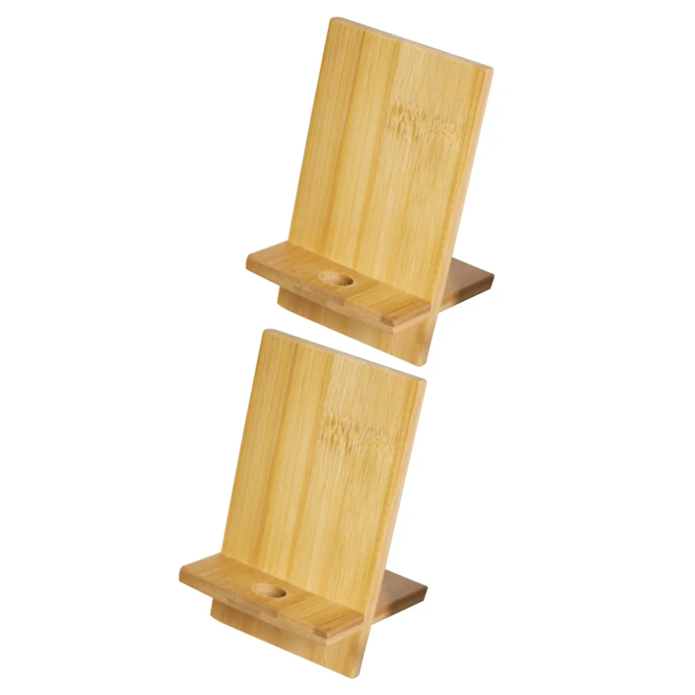 

2pcs Bamboo Cell Phone Holder Universal Tablet Stand Desktop Smartphone Bracket for Home Office (with Charging Hole)