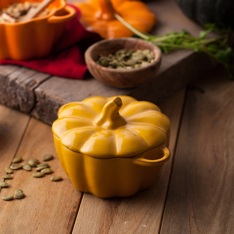 Creative tableware home ceramic bowl cute pumpkin with cover baking resistant to high temperature | Дом и сад
