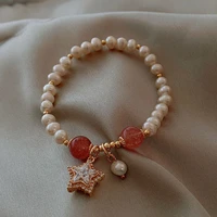 real gold plating baroque pentagram freshwater pearl bracelet elastic adjustable bracelet strawberry crystal bracelet wholesale