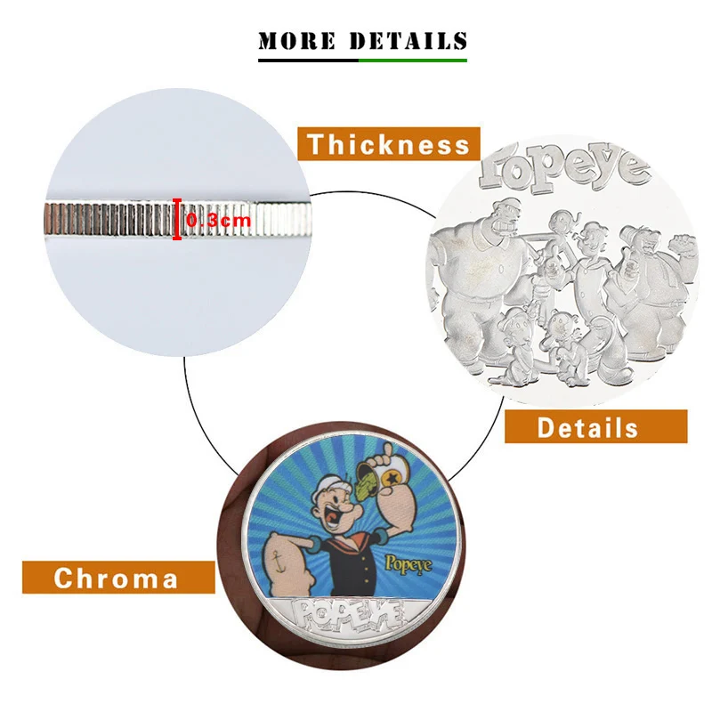 WR Popeye Серебристые Металлические копировальные монеты оригинальный мультяшный